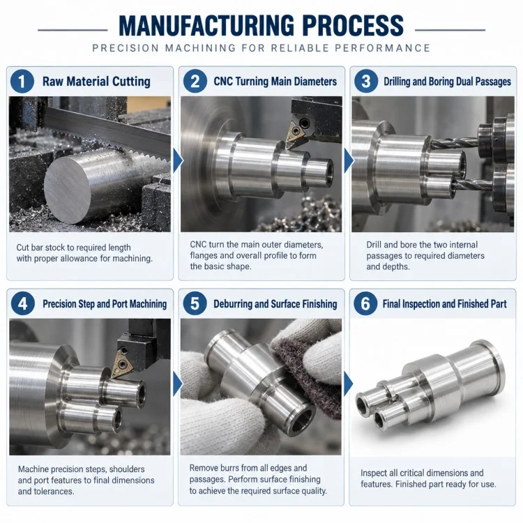 Precision CNC Machined Dual-Port Manifold Connector