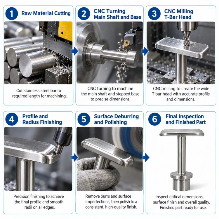 CNC Machined T-Head Stepped Shaft